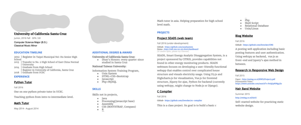 不瞞您說，我的履歷當時真的長得不怎麼樣 (A4被我分成兩半放成照片)